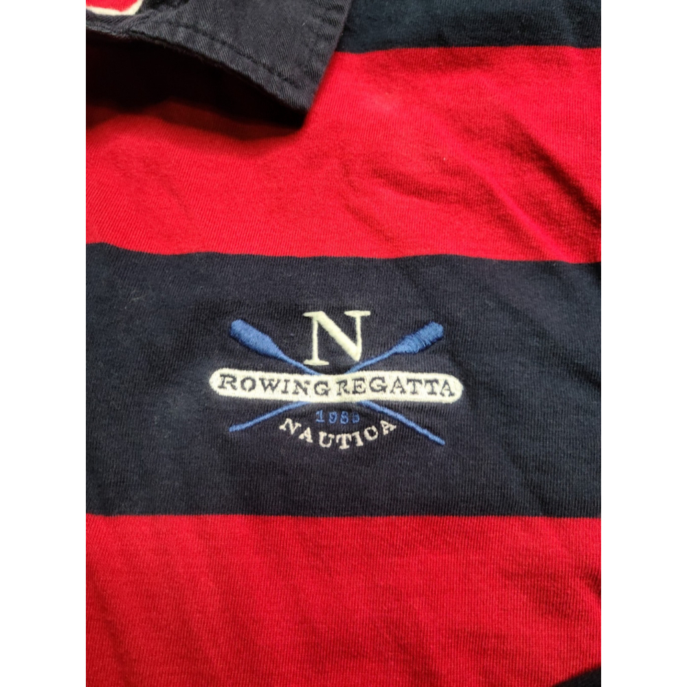 Vtg 80s Men’s Nautica Long Sleeve Striped Rugby Polo Size XXL Red & Navy - Picture 2 of 5
